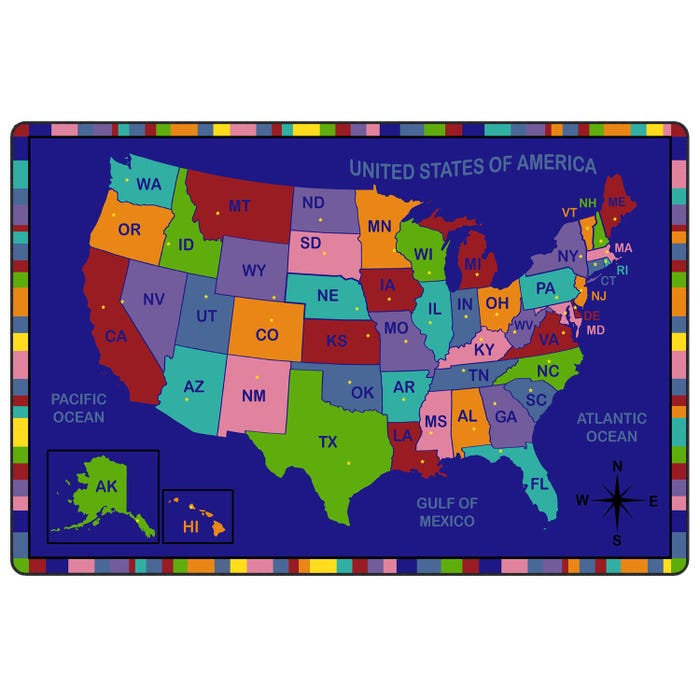 Childcraft ABC Furnishings USA Capital Map Educational Carpet, Rectangle