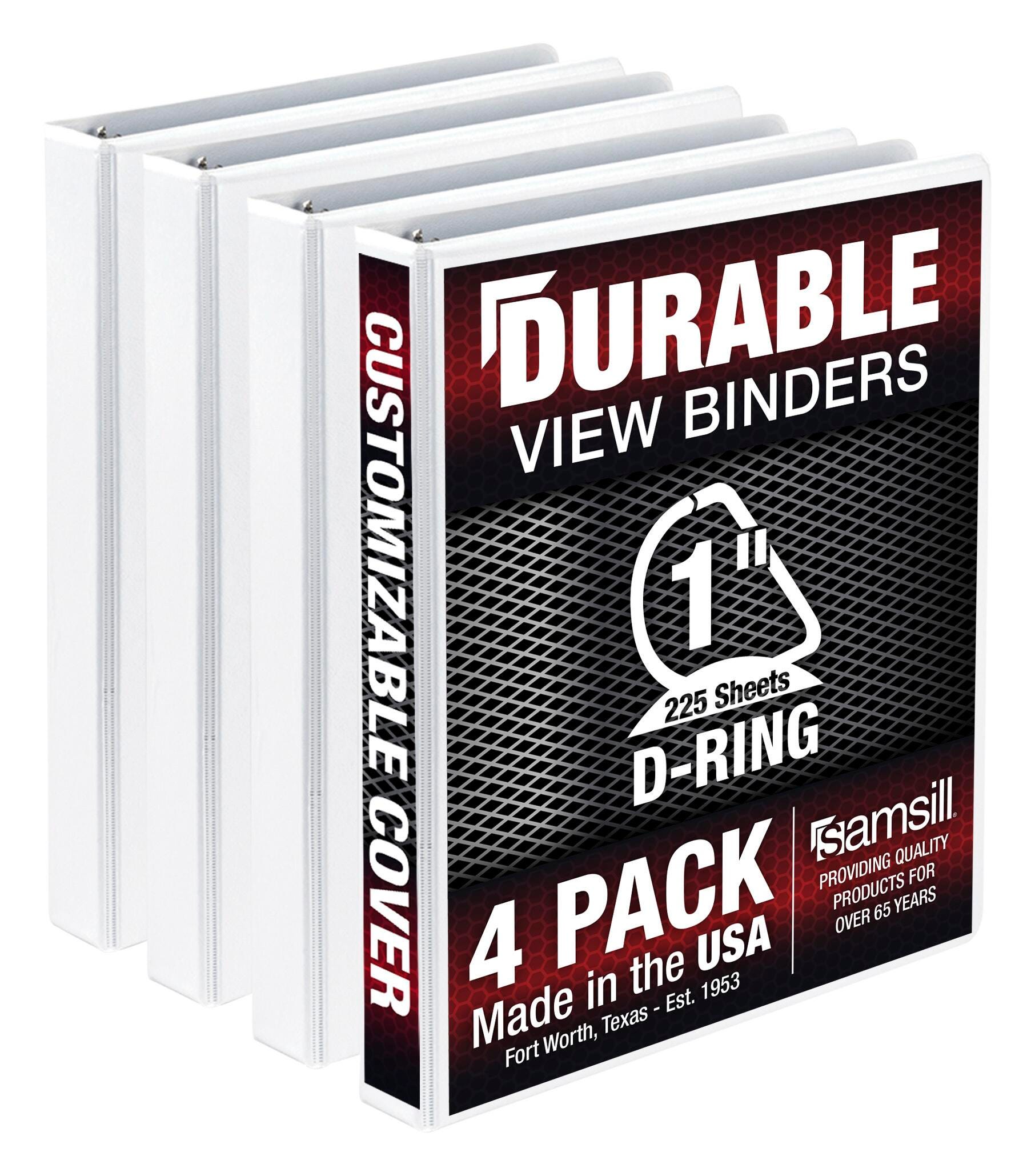 Samsill Durable View Binder, D-Ring, 1 Inch, White, Pack of 4 2150082