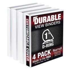 Samsill Durable View Binder, D-Ring, 1 Inch, White, Pack of 4 2150082