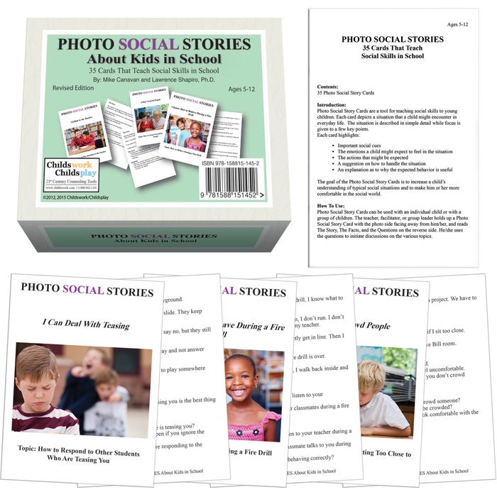 Childswork/Childsplay Photo Social Stories About Kids in School Card Game, Ages 5 to 12, Set of 35