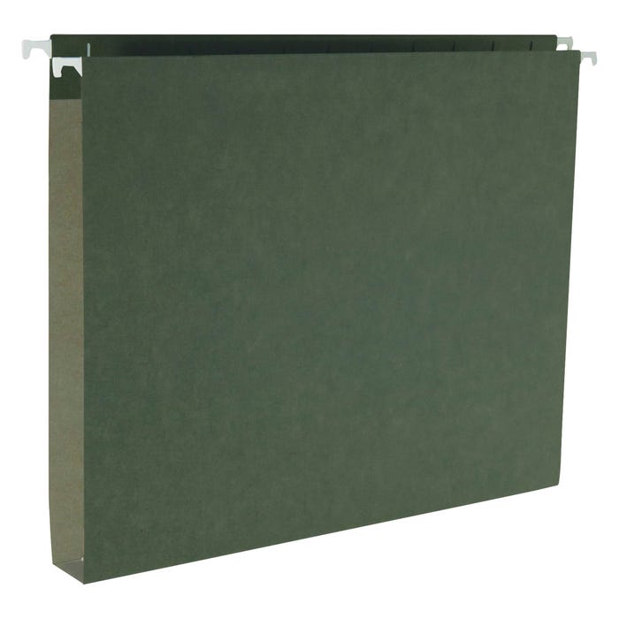 Business Source Hanging File Folders, Letter, 1/5 Cut Tabs, 1 Inch Expansion, Green, Pack of 25