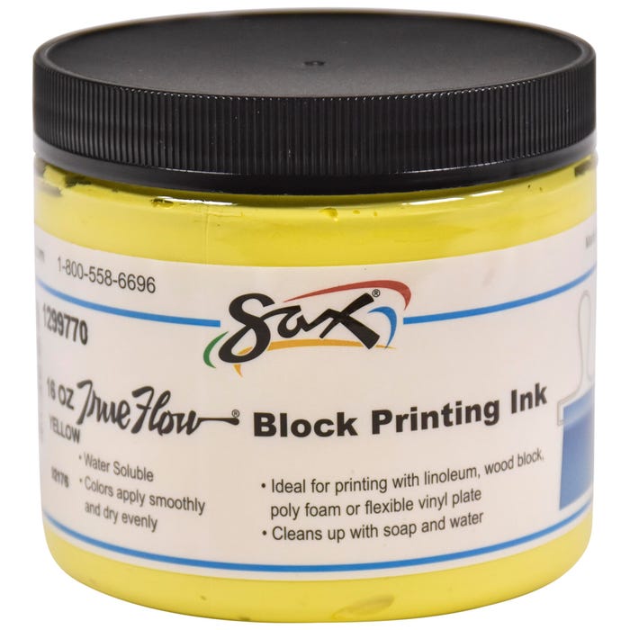 Sax Water Soluble Block Printing Ink, 1 Pint Jar, Primary Yellow