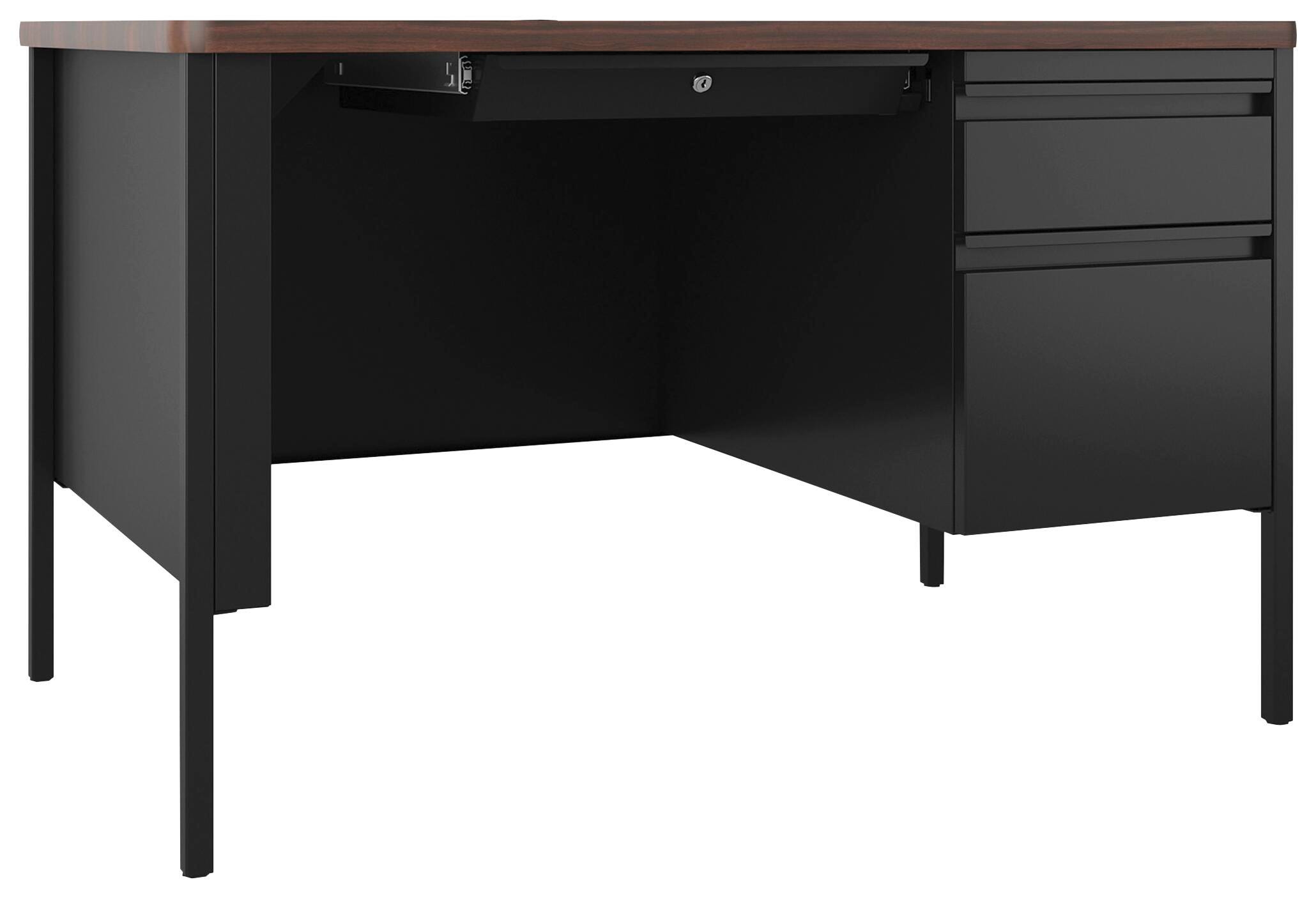 Lorell Fortress Series Walnut Top Teacher's Desk, Right Pedestal, 48 x 30 x 29-1/2 Inches, Walnut/Black 2005692
