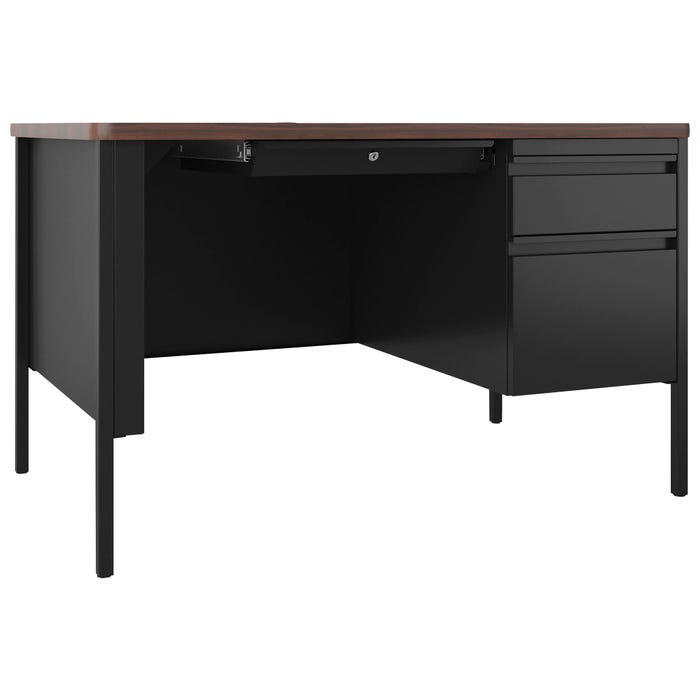 Lorell Fortress Series Walnut Top Teacher's Desk, Right Pedestal, 48 x 30 x 29-1/2 Inches, Walnut/Black