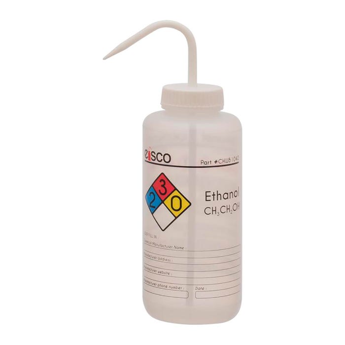 Eisco Labs Ethanol Wash Bottle, 1000 mL, Wide Mouth, Pre-Labeled, LDPE (4 color)