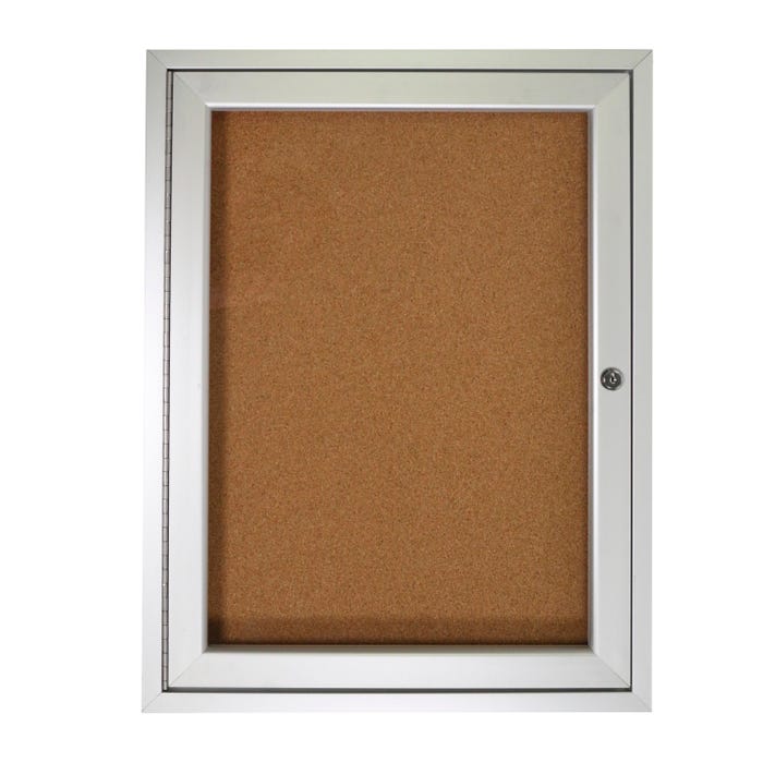 Ghent 1 Door Enclosed Natural Cork Bulletin Board with Satin Frame, 3 x 2 Feet