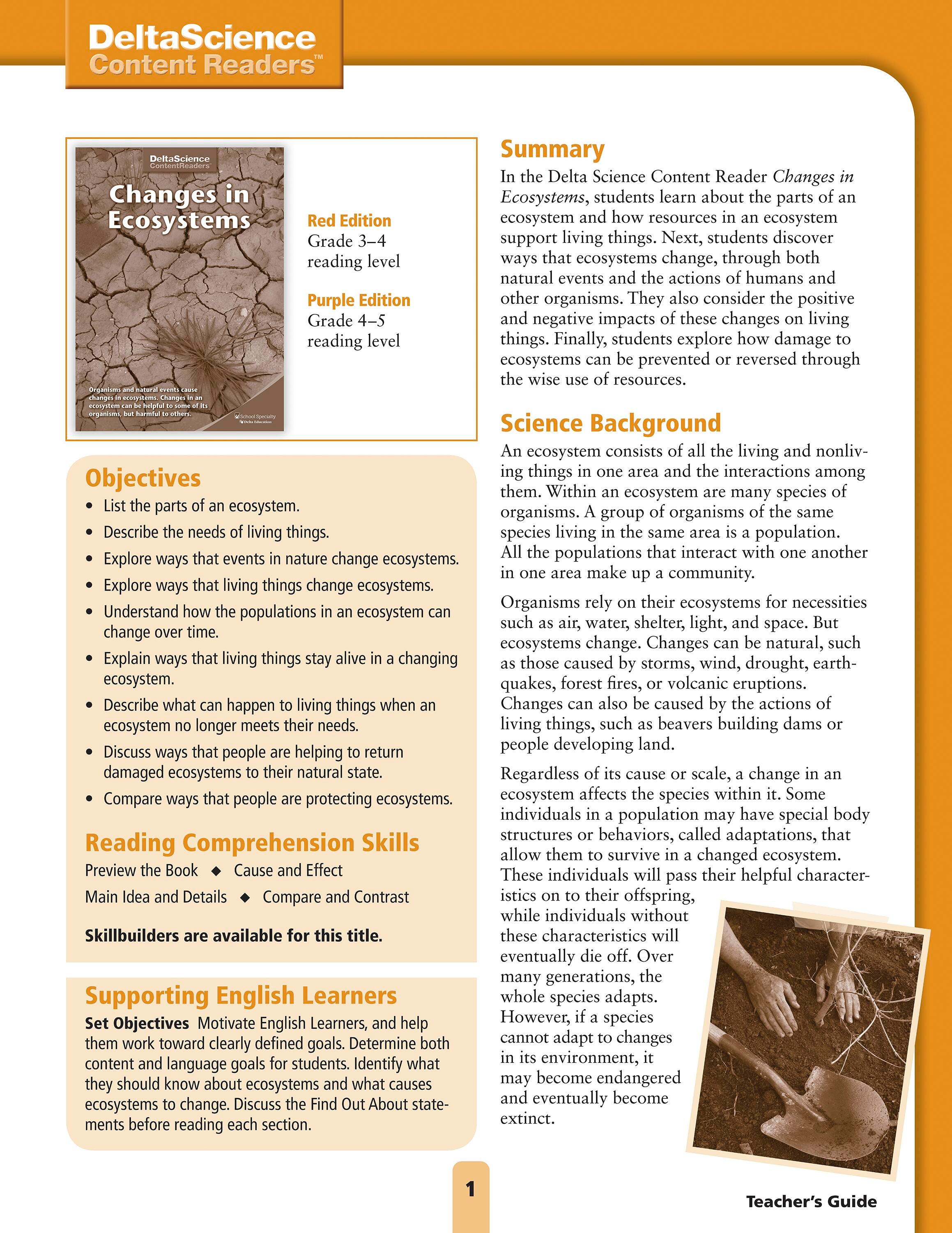 Delta Science Content Readers Changes in Ecosystem Red and Purple Teacher's Guide, Item Number 1278151