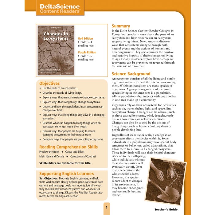 Delta Science Content Readers Changes in Ecosystem Red and Purple Teacher's Guide