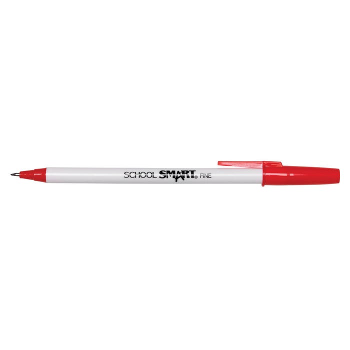 School Smart Round Stick Pen, Fine Tip, Red, Pack of 12