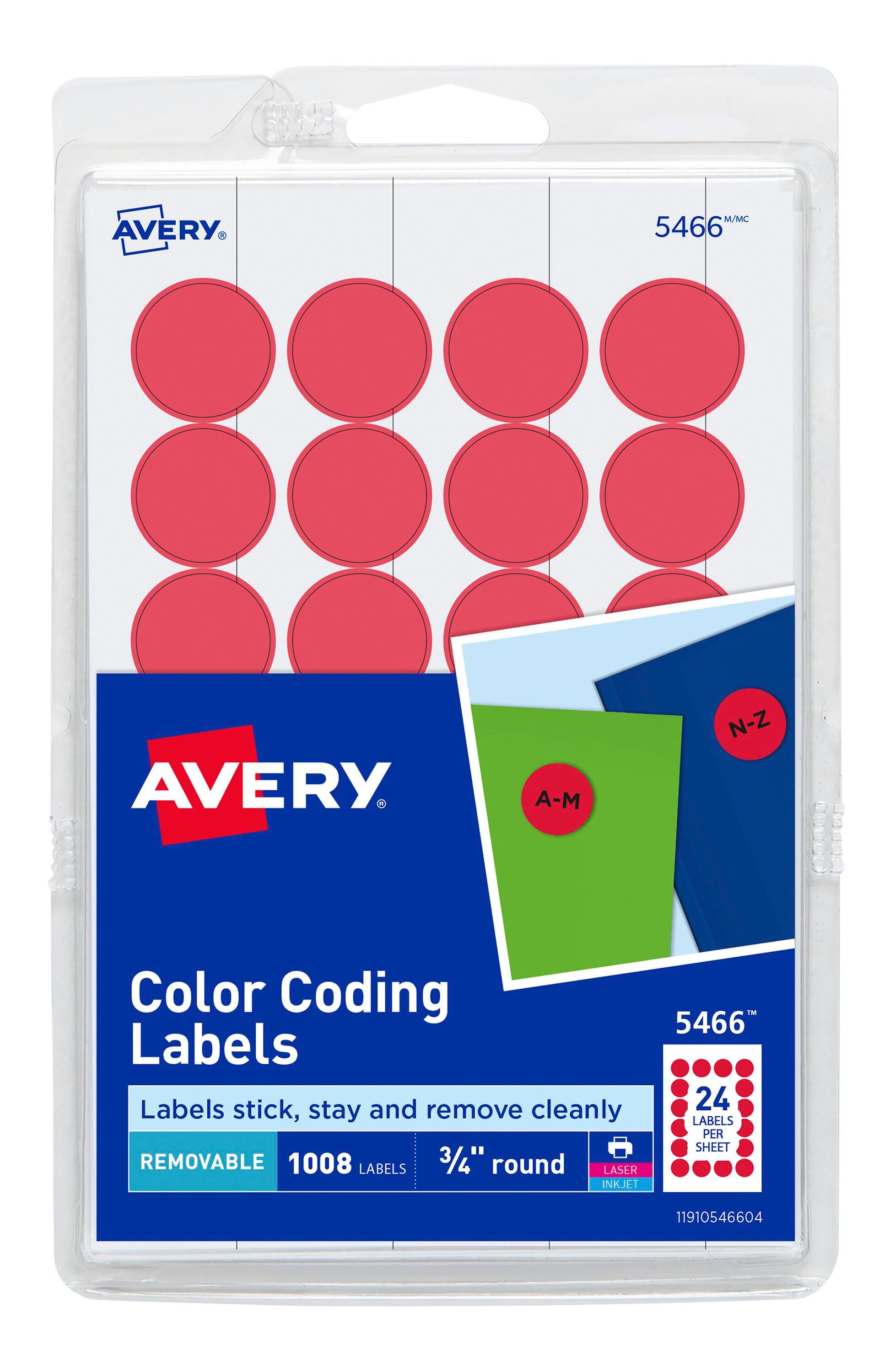 Avery Printable Color Coding Labels, 3/4 Inch Diameter, Red, Pack of 1008 1308159