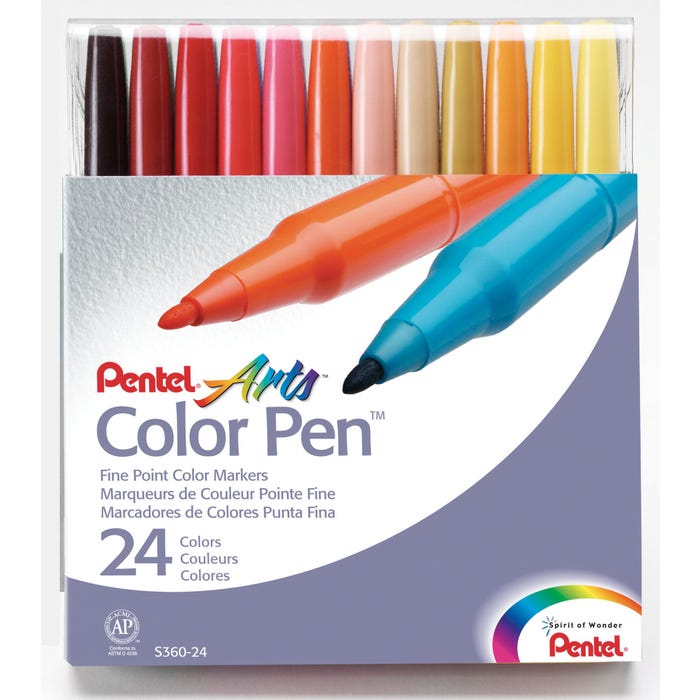 Pentel Color Marker Set, Fine Fiber Tip, Assorted Colors, Set of 24