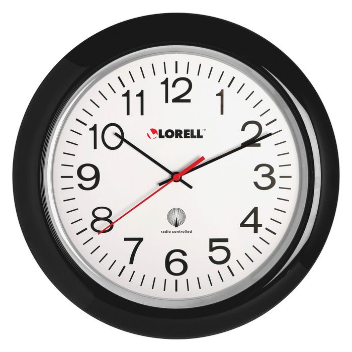 Lorell Atomic Round Wall Clock, 13-1/4 Inches, White Dial/Black Frame