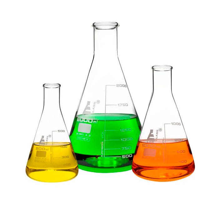 Eisco Labs Premium Flask Set, 2000ml, 1000ml & 500ml, Borosilicate Glass