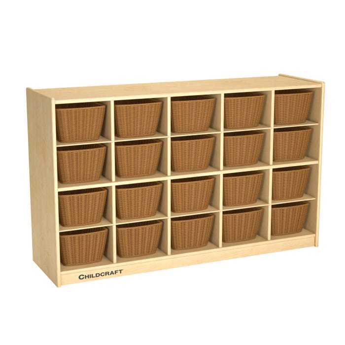Childcraft Mobile Cubby Storage Unit, 20 Baskets, 47-3/4 x 14-1/4 x 30 Inches