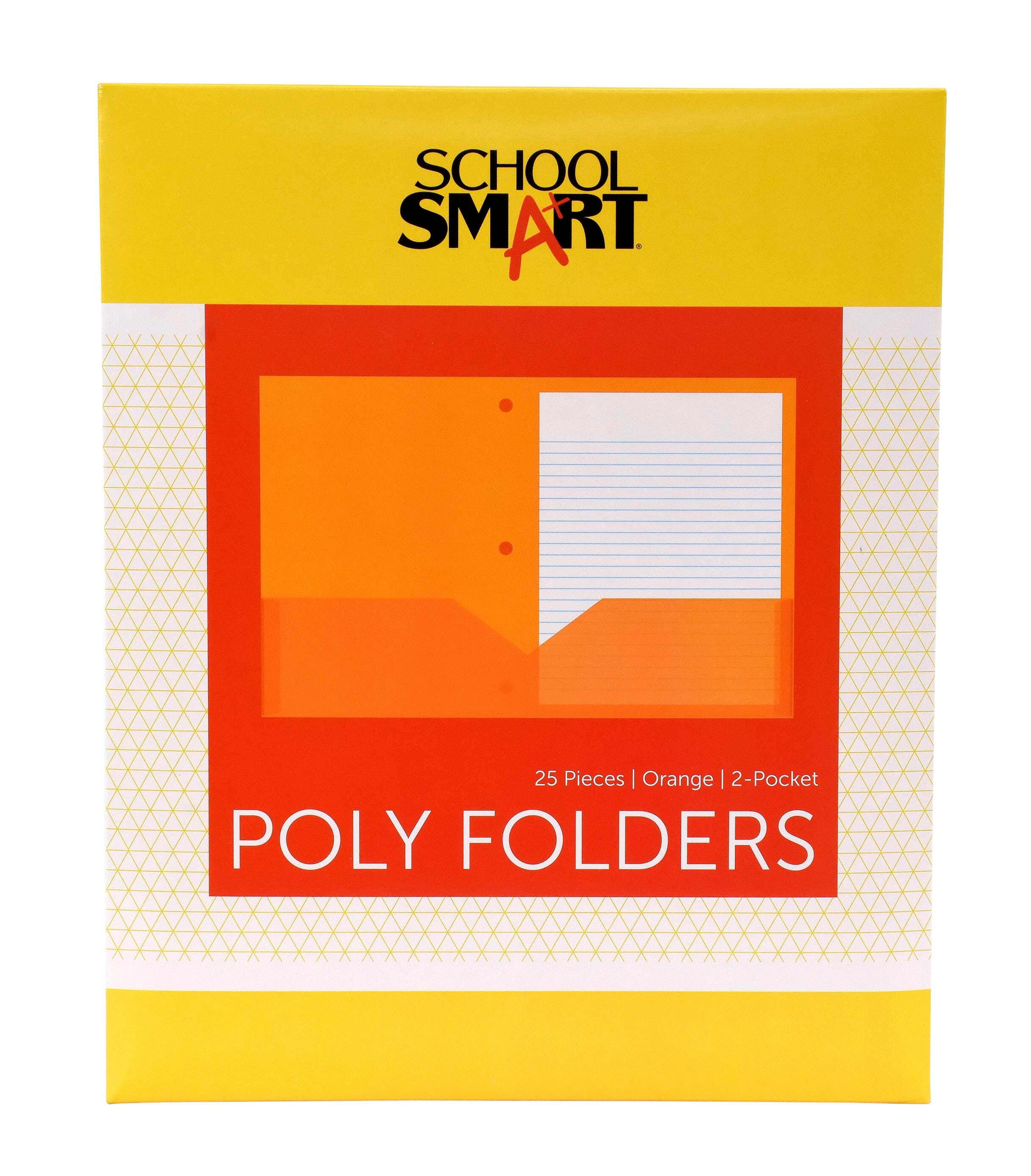 School Smart 2-Pocket Poly Folders, Letter Size, 3-Hole Punched, Orange, Pack of 25 2019629