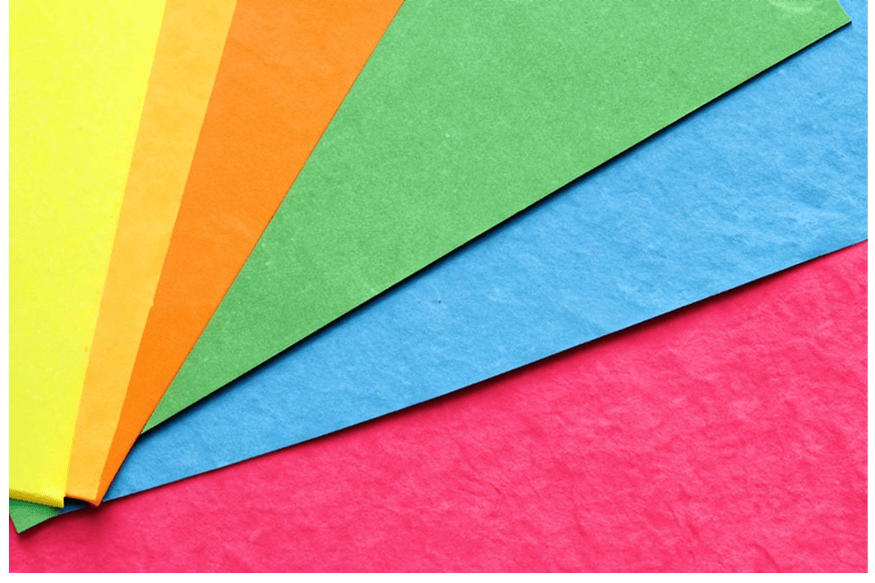 Colorful construction paper in a rainbow of hues