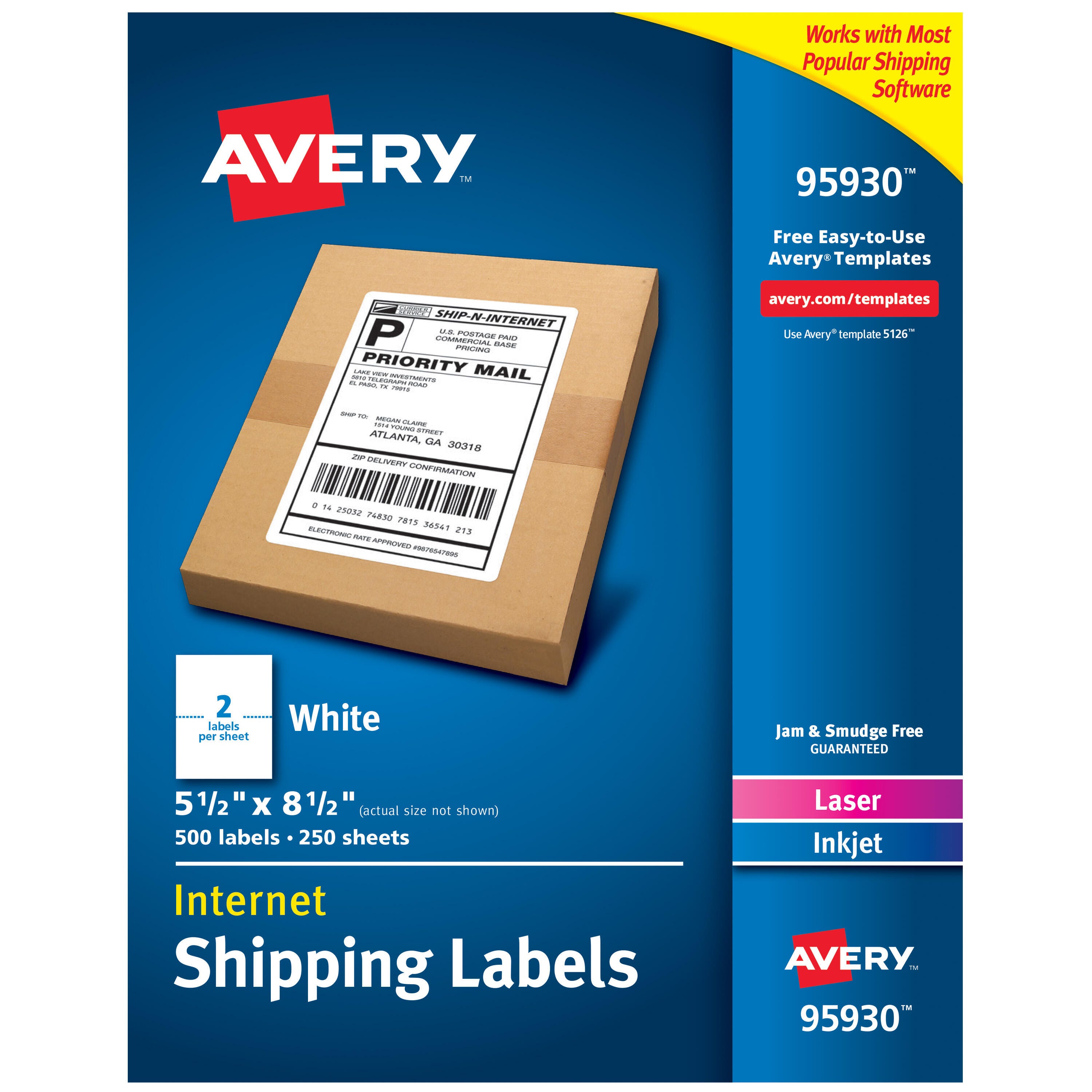 Avery (R) Ultrahold(R) Half Sheet Shipping Address Labels, Pack of 500 1597361