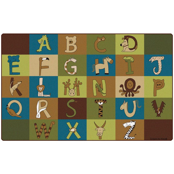 Carpets for Kids A to Z Animals Carpet, 7 Feet 6 Inches x 12 Feet, Rectangle, Nature Colors, Brown