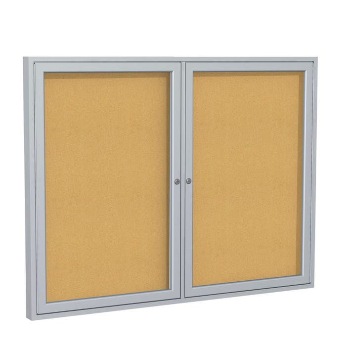Ghent 2 Door Enclosed Natural Cork Bulletin Board with Satin Frame, 3 x 4 feet
