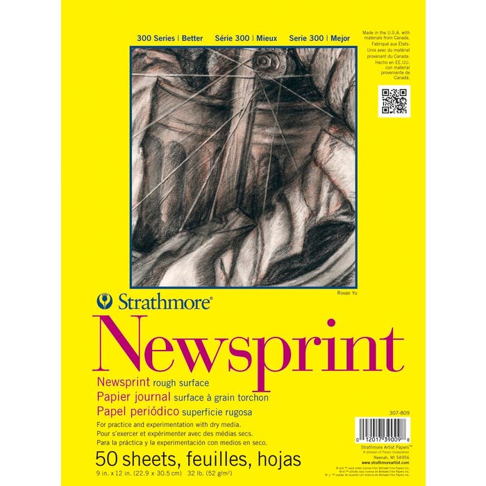 Strathmore 300 Series Newsprint Pad, 9 x 12 Inches, 32 lb, 50 Sheets