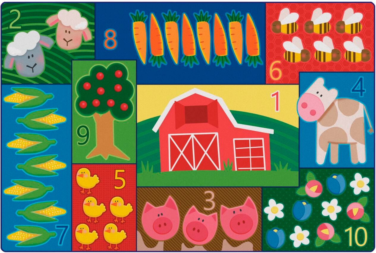 Carpets For Kids Toddler Farm Counting Carpet, Rectangle 4002203