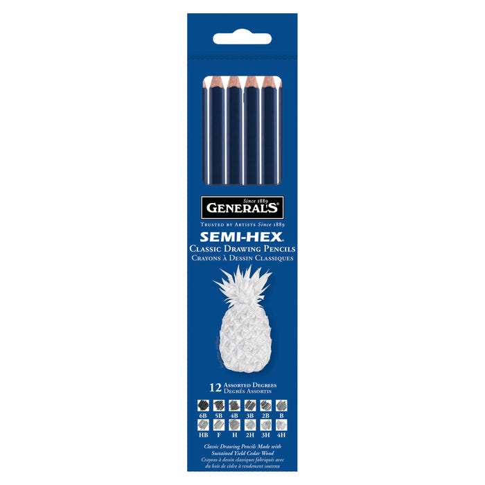 General's Semi-Hex Drawing Pencils, Assorted Hardness, Set of 12