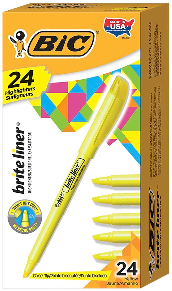 BIC Brite Liner Chisel Tip Pocket Style Highlighter, Yellow, Pack of 24 1514321