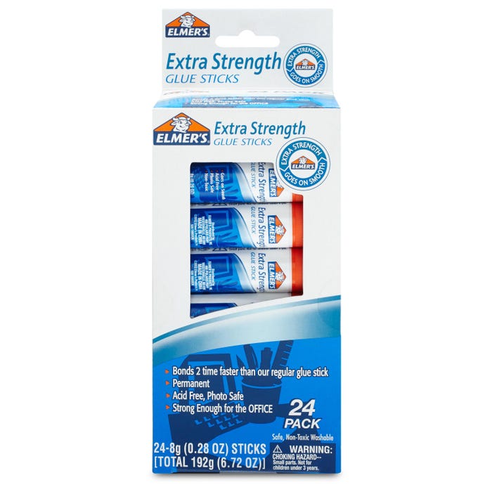 Elmer's Extra Strength Glue Sticks, 0.28 Ounces, White, Pack of 24