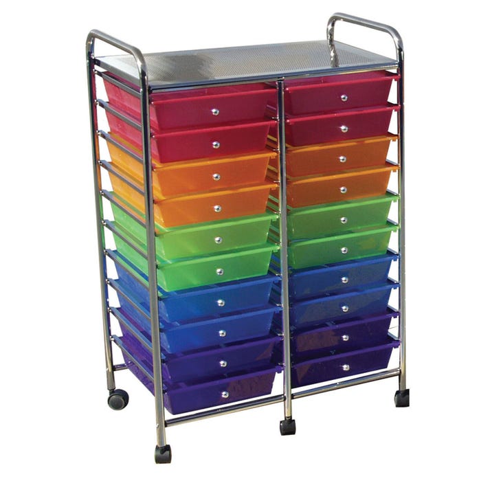 Mobile Organizer, 20 Drawers, 25 x 38 x 15-1/4 Inches, Multiple Colors