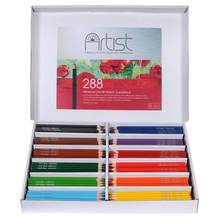 Fantasia Premium Artist Colored Pencils Classroom Pack, 12-Assorted Colors, Set of 288