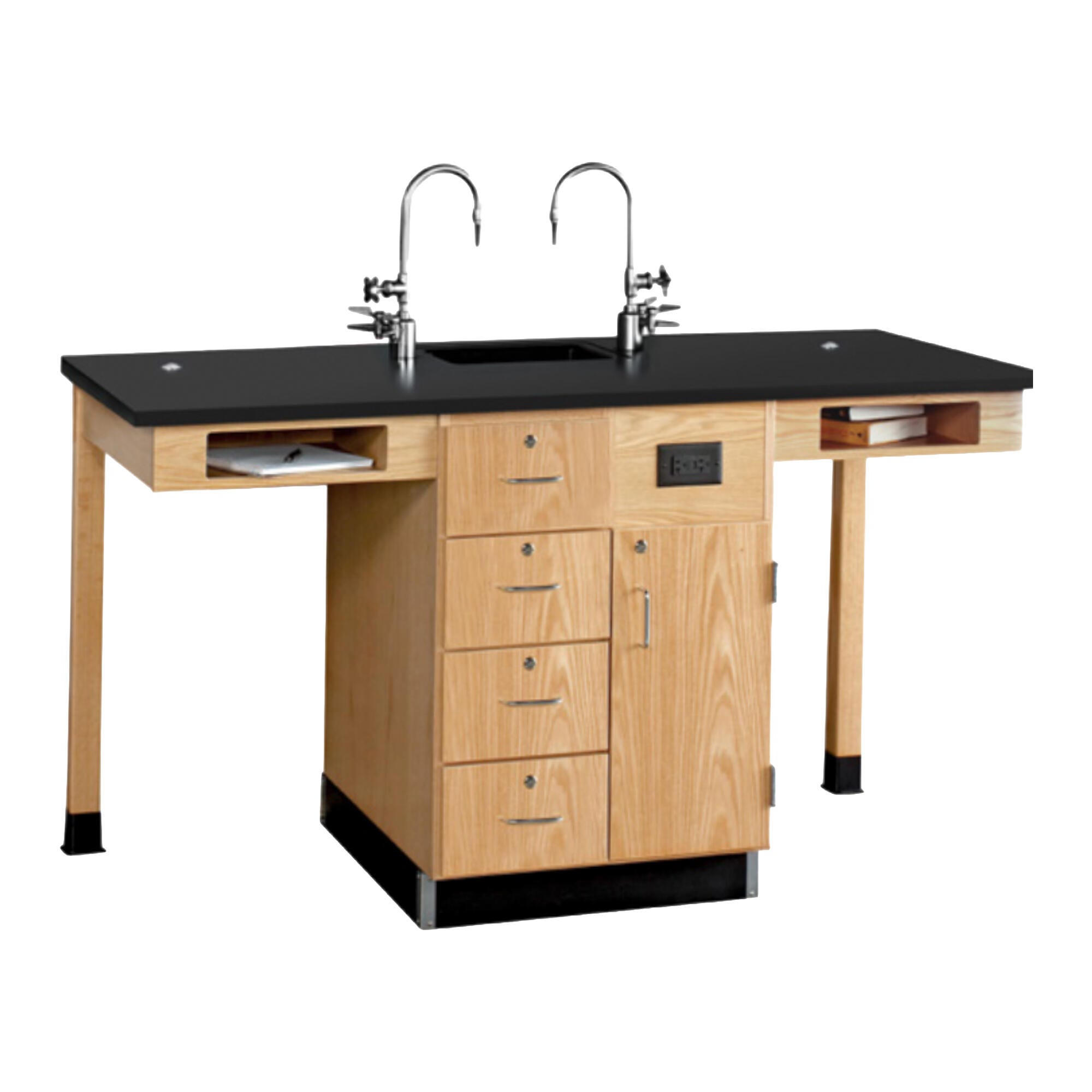 Image for Diversified Spaces Kinetic 2-Student Modular Island with Sink, 66 x 30 x 35-3/4 Inches, Oak/Hardwood, Phenolic Resin Top from School Specialty