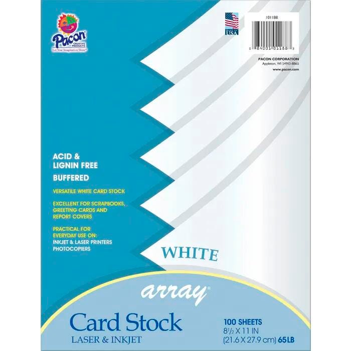 Array Card Stock Paper, 8-1/2 x 11 Inches, White, Pack of 100