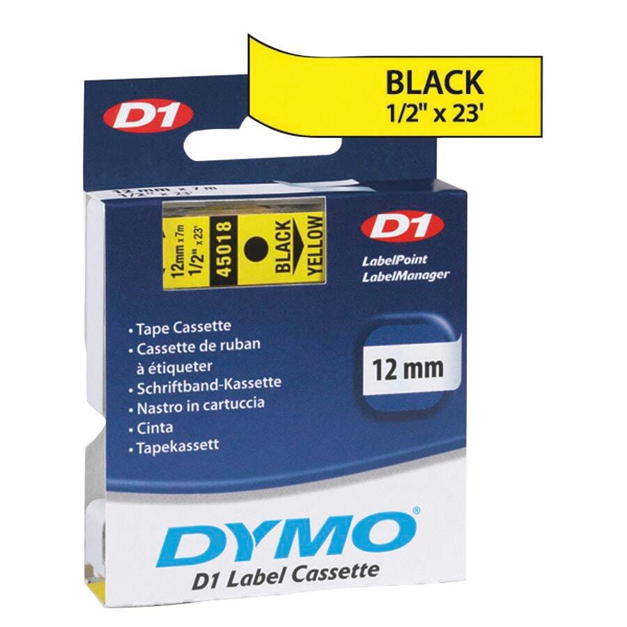 Dymo D1 Electronic Tape Cartridge, 1/2 Inch x 23 Feet, Black on Yellow 1093485