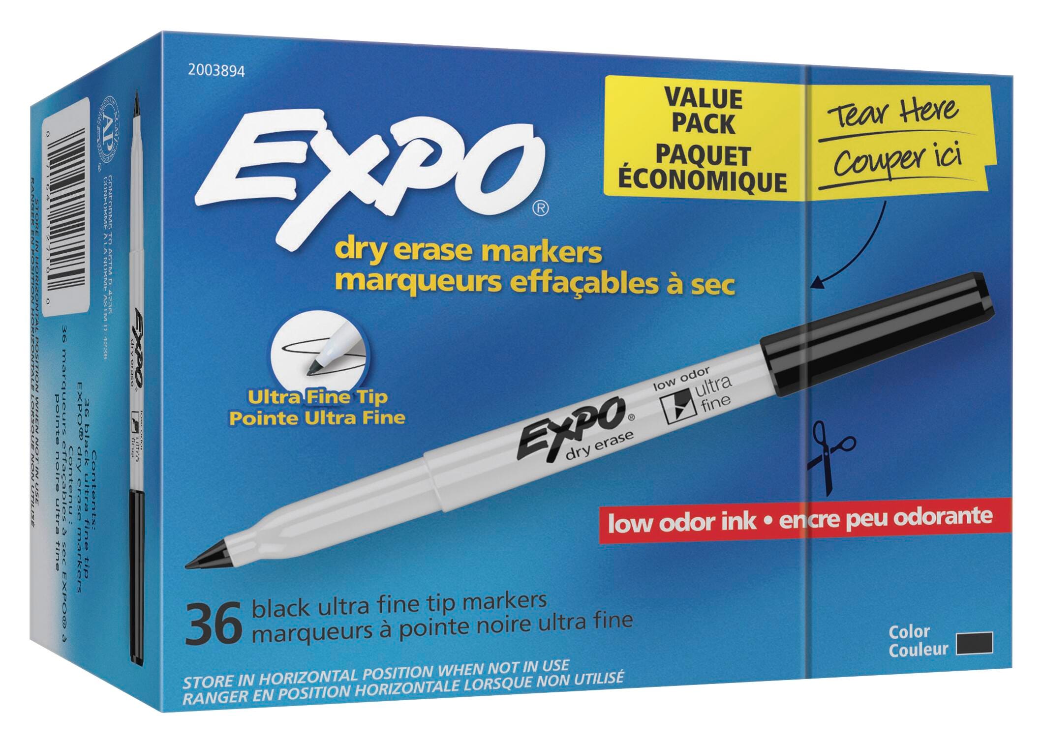 EXPO Low Odor Dry Erase Markers Value Pack, Ultra Fine Tip, Black, Pack of 36 1593236