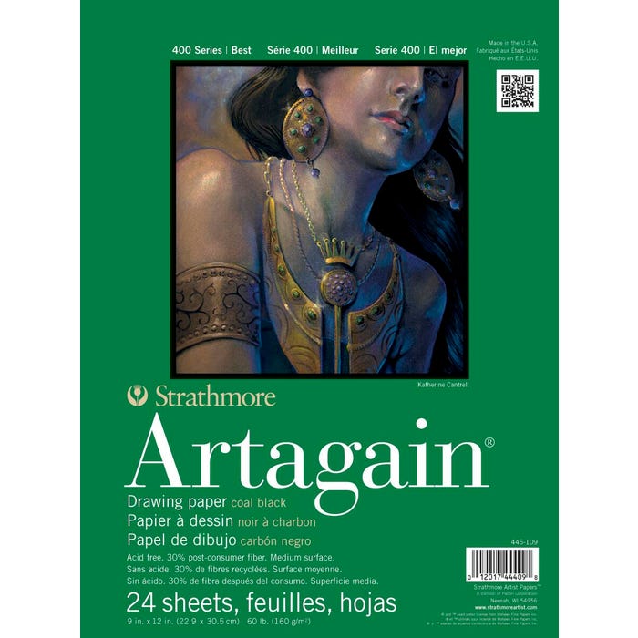 Strathmore Artagain 400 Series Drawing Paper, 9 x 12 Inches, 60 lb, Black, 24 Sheets