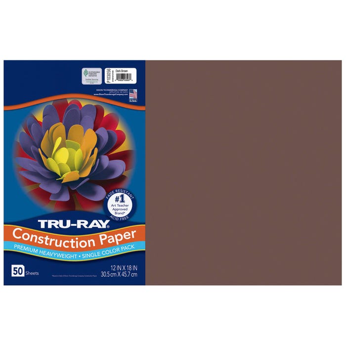 Tru-Ray Sulphite Construction Paper, 12 x 18 Inches, Dark Brown, 50 Sheets