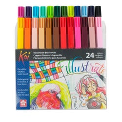 Sakura Koi Dye-Based Coloring Brush Marker, Flexible Nylon Tip, Assorted Colors, Set of 24 1414754