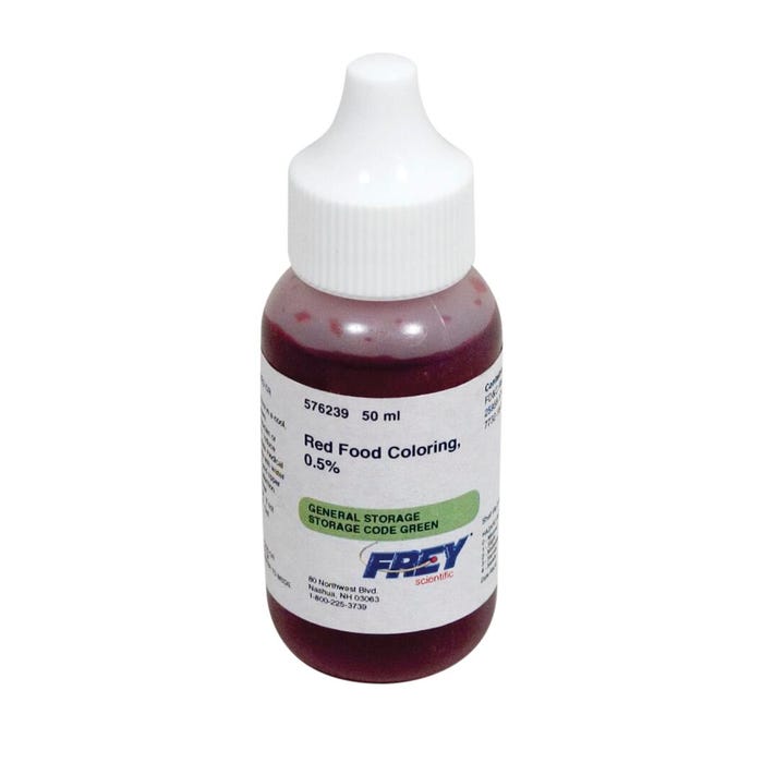 Frey Scientific Food Coloring, Red No. 40, 0.5% Aqueous Solution, Lab Grade, 50 mL