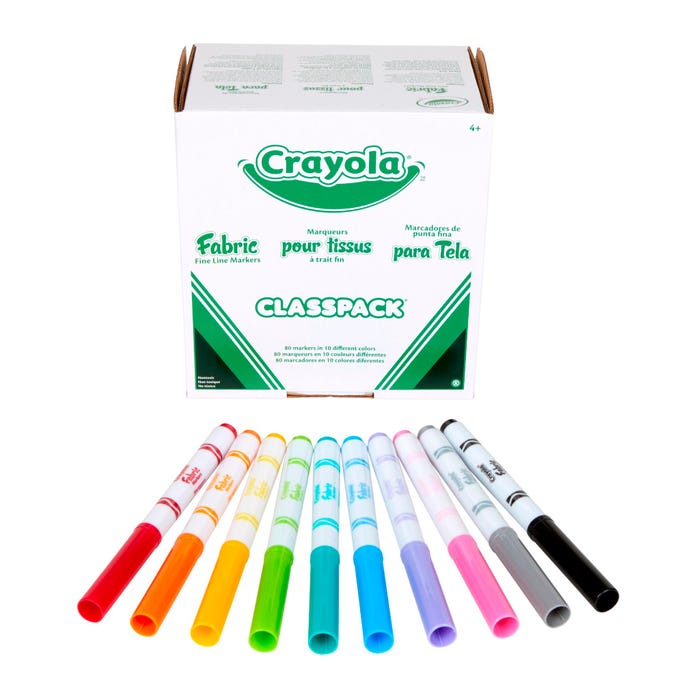 Crayola Fabric Markers Classpack, Fine Line, Assorted Colors, Set of 80