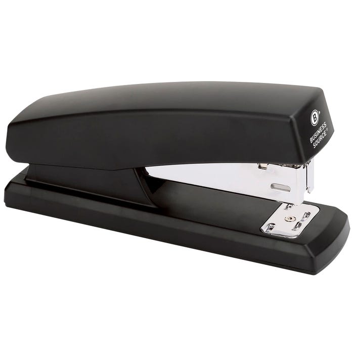Business Source Half-Strip Stapler, 20 Sheets Capacity, 105 Staple Capacity, Black