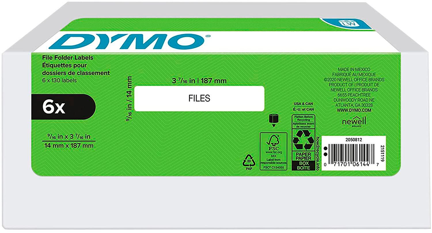 DYMO LabelWriter File Folder Labels, 9/16 x 3-7/16 Inches, White, 130 Labels/Roll, Box of 6 2007776