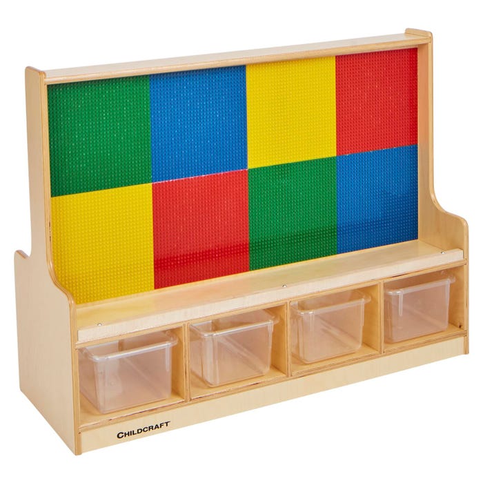 Childcraft Dual-Sided Building-Brick Activity Center, Standard Grid, Whiteboard, Clear Trays, 39-1/2 x 14-1/4 x 30 Inches