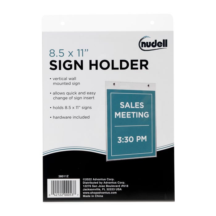 Nu-Dell Sign Holder, Vertical Wall Mount Style, 8-1/2 x 11 Inches
