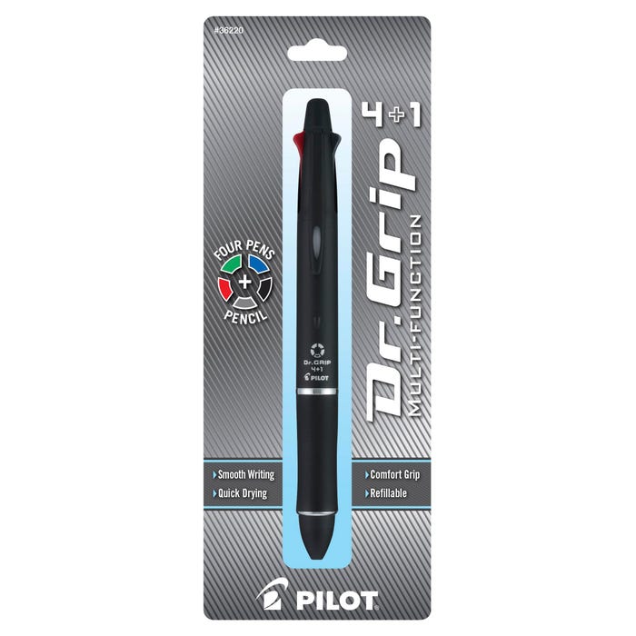 Pilot Dr. Grip 4+1 Multi Advanced Ink Pen, Black Barrel, Fine Point, Assorted Ink Color + Pencil