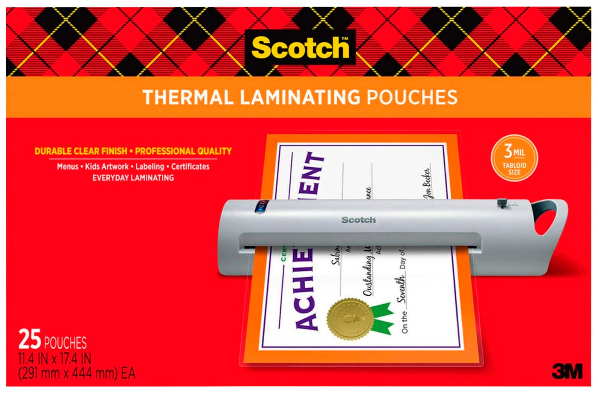 Image for Scotch Thermal Laminating Pouch, Menu Size 11-1/2 x 17-1/2 Inches, 3 mil Thick, Pack of 25 from School Specialty