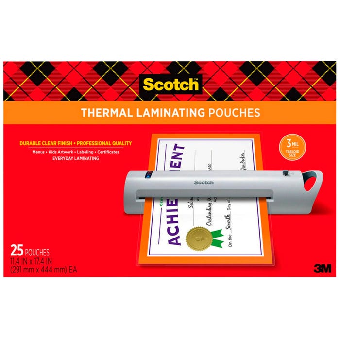 Scotch Thermal Laminating Pouch, Menu Size 11-1/2 x 17-1/2 Inches, 3 mil Thick, Pack of 25