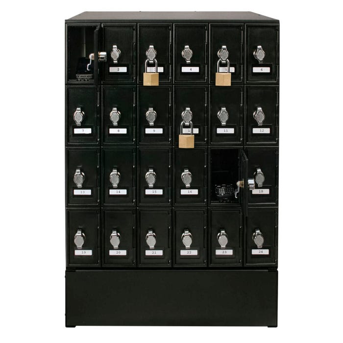 United Visual Products Cell Phone Locker with Base, 24 Lockers, A Size Door, Hasp Lock