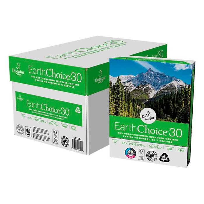 Domtar EarthChoice 30 Recycled Office Paper, 8-1/2 x 11 Inches, White, 5000 Sheets