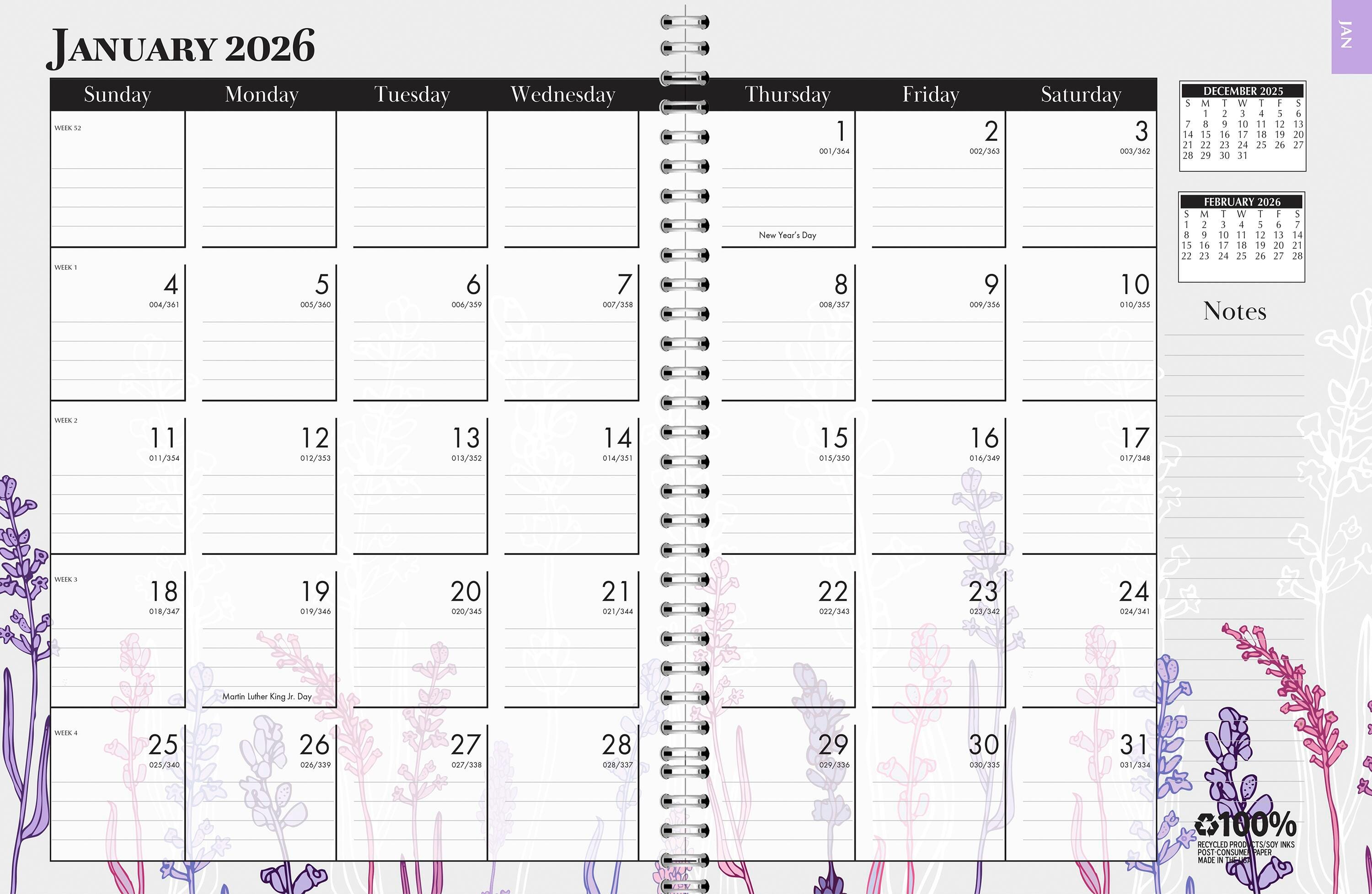 House of Doolittle, Recycled, Weekly And Monthly Calendar Planner, Wild Flowers, January-December 2026, 8-1/2 x 11 Inches 2151138