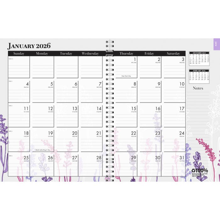 House of Doolittle Recycled Weekly And Monthly Planner, January-December 2026, 8-1/2 x 11 Inches, Wild Flowers